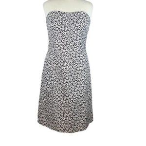 Trio New York Vintage Strapless Navy/White Silk Floral Strapless Dress - Size 10